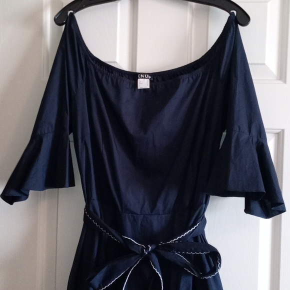 VENUS Navy Blue &White Off-Shoulder Flutter Sleeve Sundress Size 18 - Picture 5 of 15